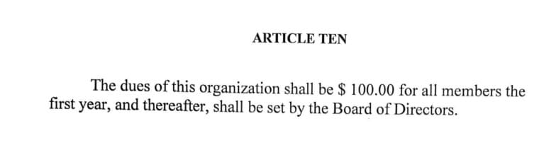 HOA Original Bylaws Fees